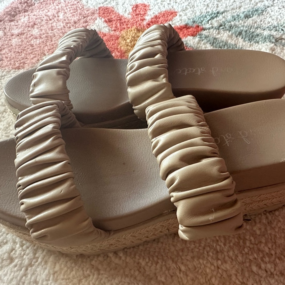 Altar'd State Ruched Double-Strap Slide Sandals in Light Tan